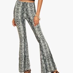Snakeskin Print Flare Pants